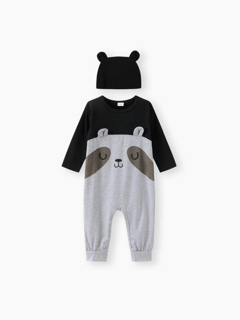 Bodysuits ＆ Rompers | Baby Boys 2pcs Raccoon Print Splice 3D Ear Long-sleeve Baby Set Light Grey