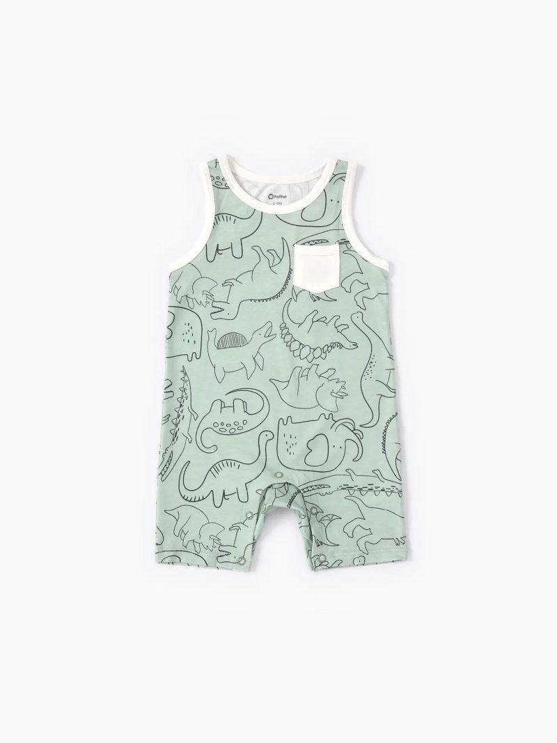 Bodysuits ＆ Rompers | Baby Boys Dinosaur Print/Stripe Sleeveless Jumpsuits Light Green|Tibetanbluewhite|Blue&Amp;Red