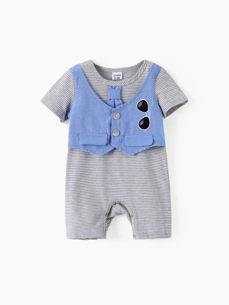 Bodysuits ＆ Rompers | Baby Boys Gentle Faux-two Striped Print Romper Articlegray