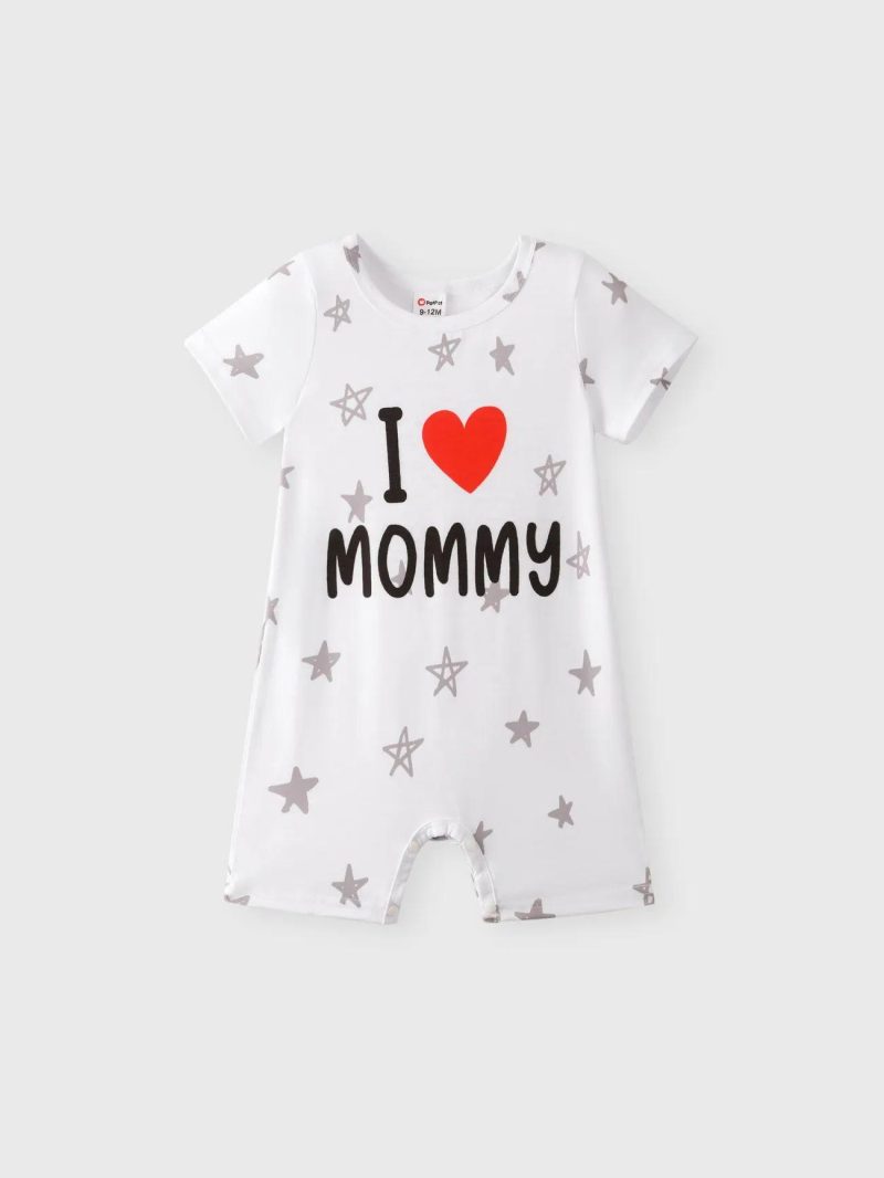 Bodysuits ＆ Rompers | Baby Boys Love Heart and Letter Print All Over Stars Short-sleeve Romper White|Black