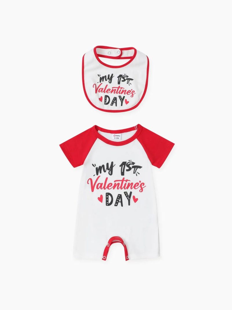 Bodysuits ＆ Rompers | Baby Boys Valentine’s Day 2pcs Letter Print Romper and bib Set Redwhite