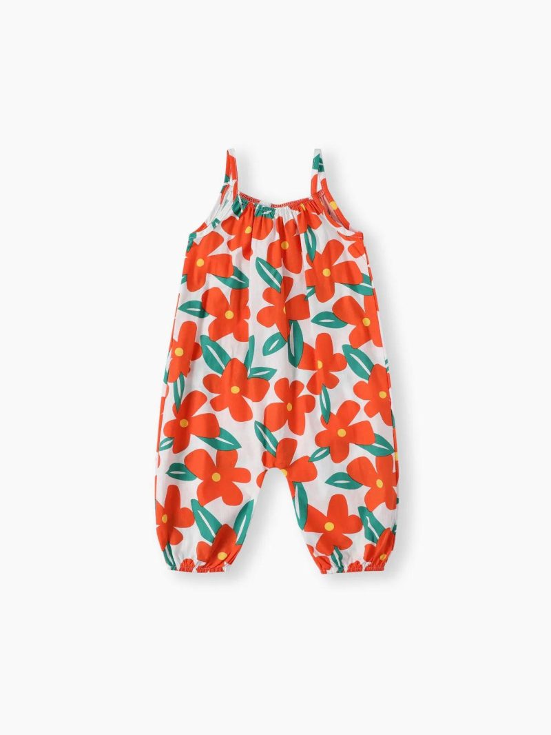 Bodysuits ＆ Rompers | Baby Girls 100% Cotton All Over Floral Print Cami Jumpsuit Orange