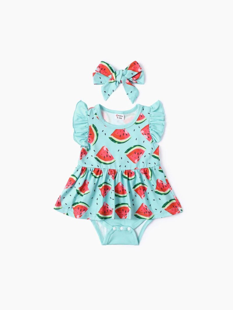 Bodysuits ＆ Rompers | Baby Girls 2pcs Cute Watermelon Ruffle Cool Summer Romper Mint Green