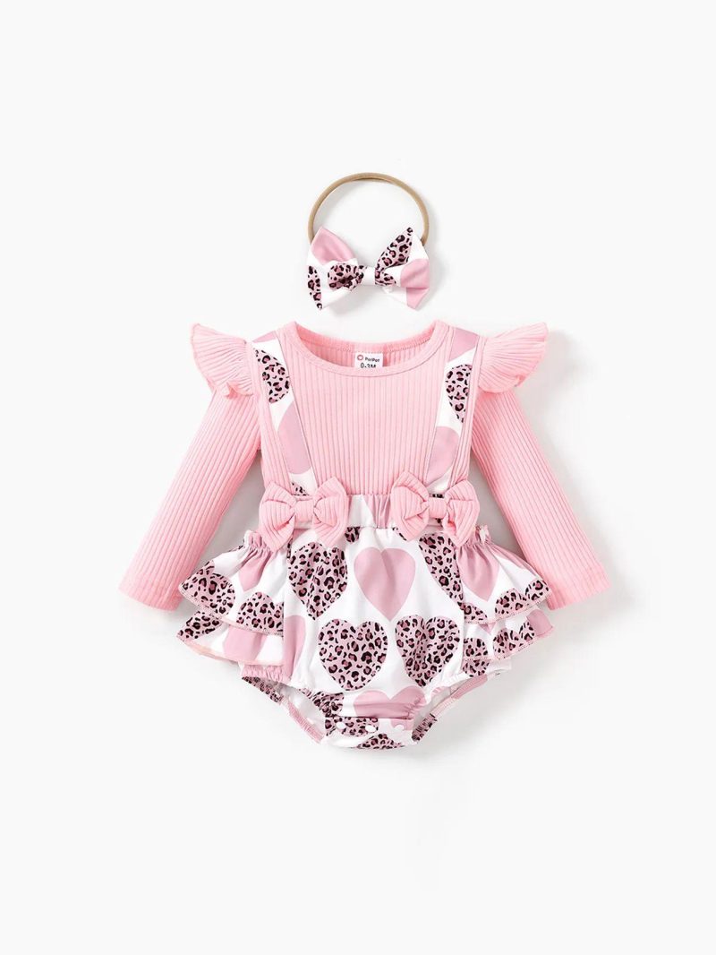 Bodysuits ＆ Rompers | Baby Girls 2pcs Sweet Heart-shaped 95% Cotton Long Sleeve Romper Set Pink