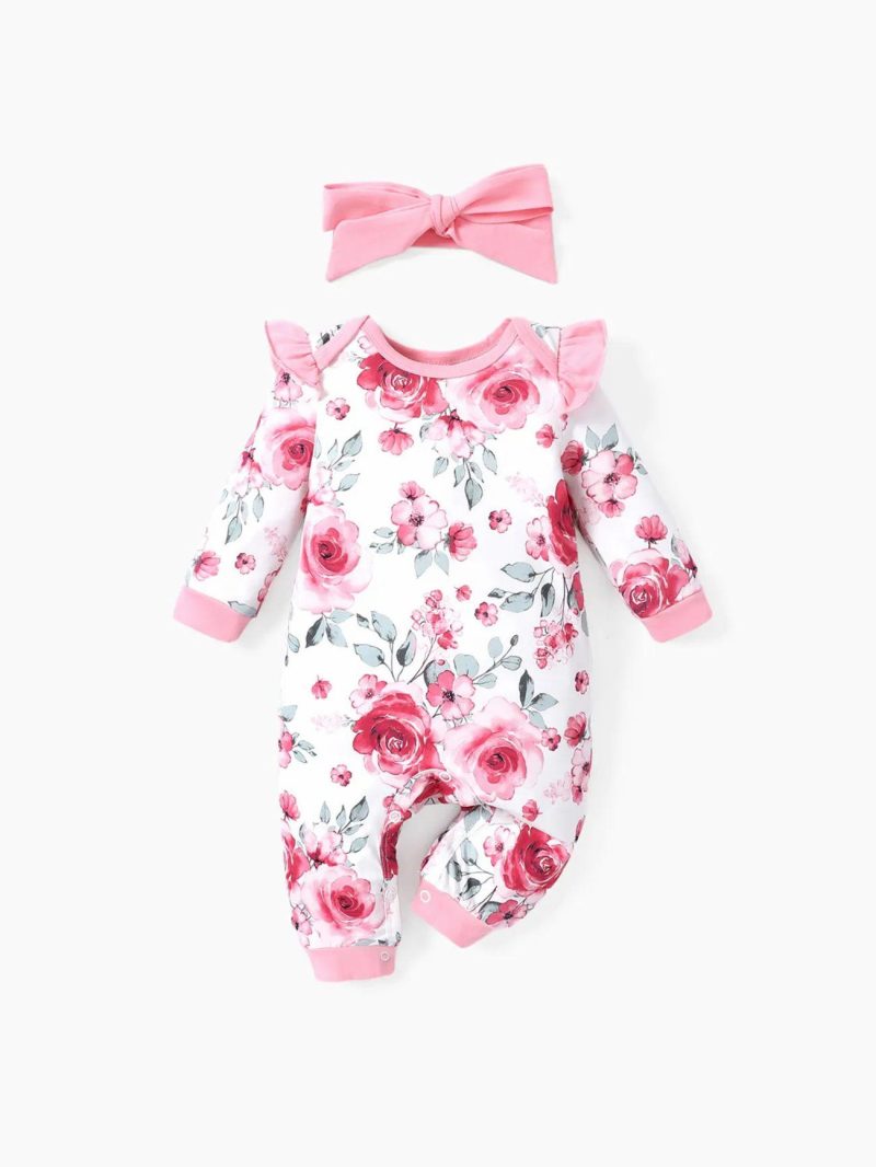 Bodysuits ＆ Rompers | Baby Girls Naia 2pcs Floral Sweet Long Sleeve Jumpsuit Set Light Pink|Light Purple|Tenderyellow