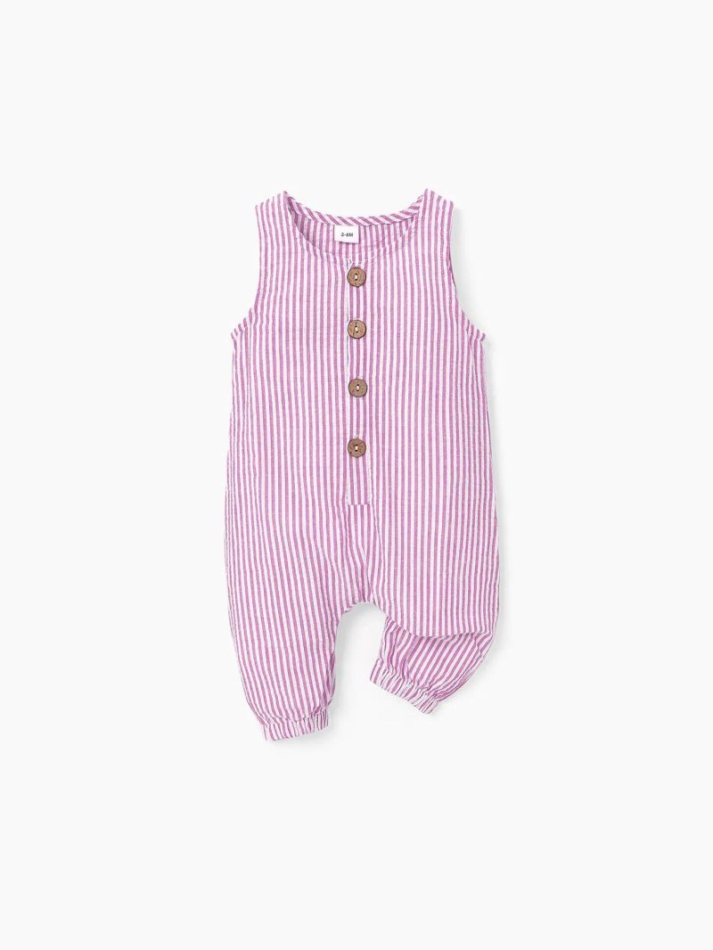 Bodysuits ＆ Rompers | Baby Girls|Baby Boys 100% Cotton Stripe Print Sleeveless Baby Jumpsuit Pink|Red|Blue|Black,White