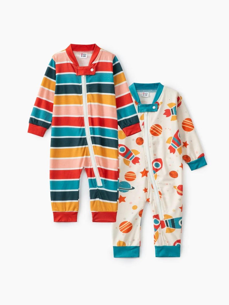 Bodysuits ＆ Rompers | Baby Girls|Baby Boys 2-Pack Long-sleeve Zipper Graphic Jumpsuits Set Multicolour