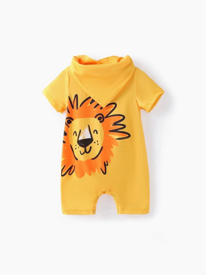 Bodysuits ＆ Rompers | Baby Girls|Baby Boys 2pcs Naia Lion Print Romper and Bib Set Yellow|Multicolour-1