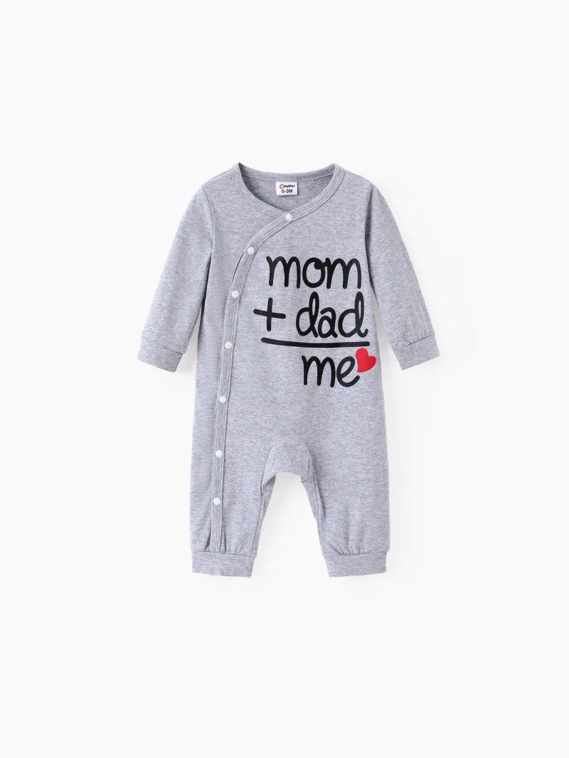 Bodysuits ＆ Rompers | Baby Girls|Baby Boys 95% Cotton Long-sleeve Love Heart and Letter Print Jumpsuit White|Flecked Grey