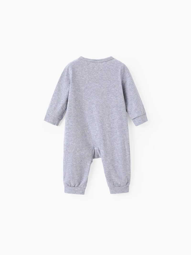 Bodysuits ＆ Rompers | Baby Girls|Baby Boys 95% Cotton Long-sleeve Love Heart and Letter Print Jumpsuit White|Flecked Grey