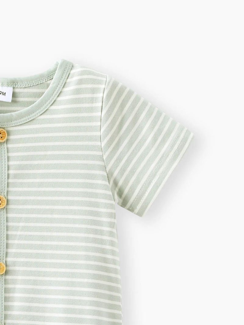 Bodysuits ＆ Rompers | Baby Girls|Baby Boys Stripe Print Short-sleeve Baby Jumpsuit Pink|Ginger|Light Blue|Brown|Lavender