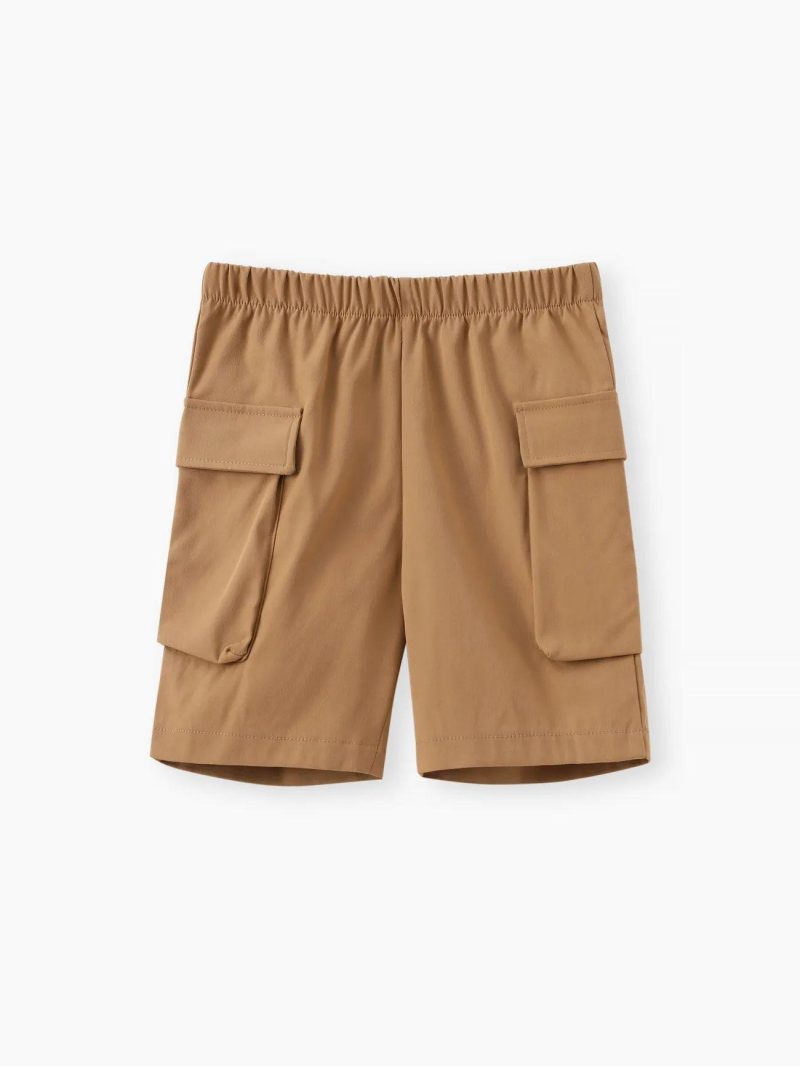 Bottoms | Boys Casual Polyester Shorts with Pockets – Solid Color Coffee