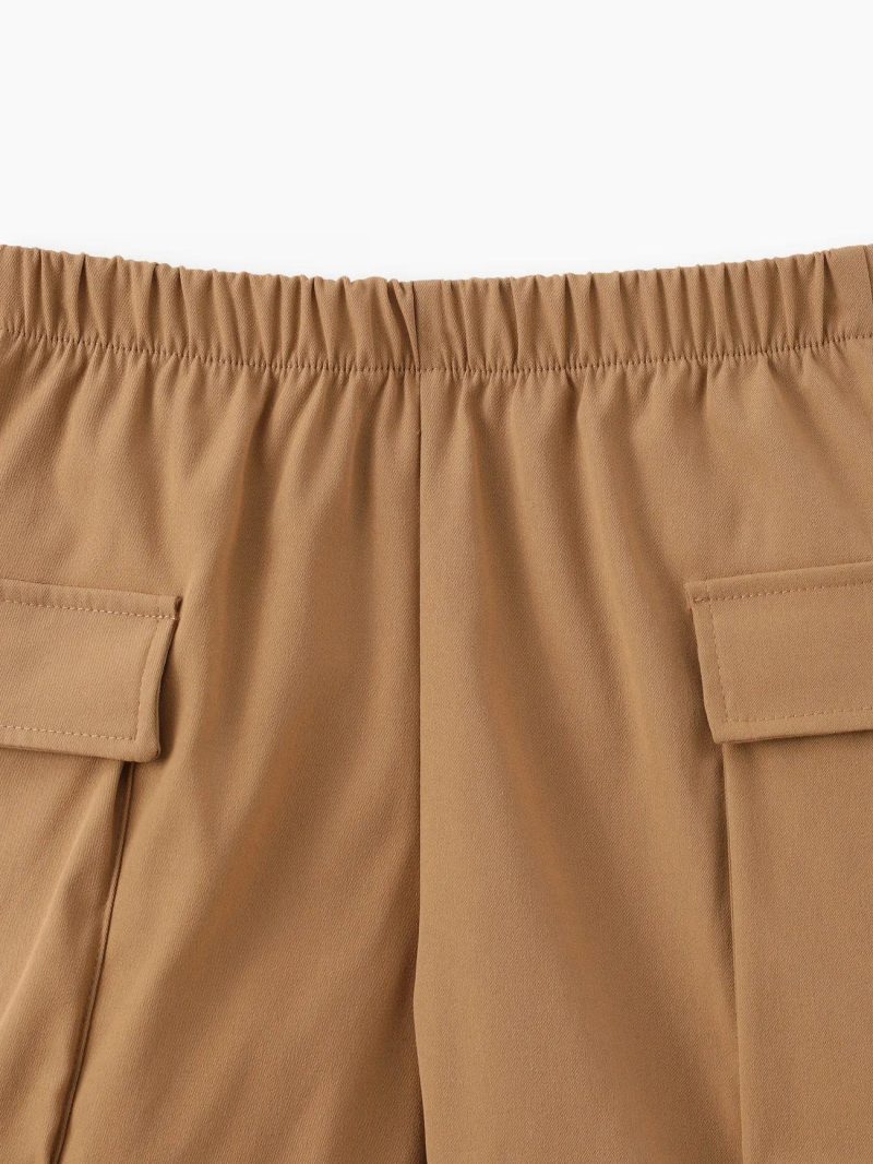 Bottoms | Boys Casual Polyester Shorts with Pockets – Solid Color Coffee