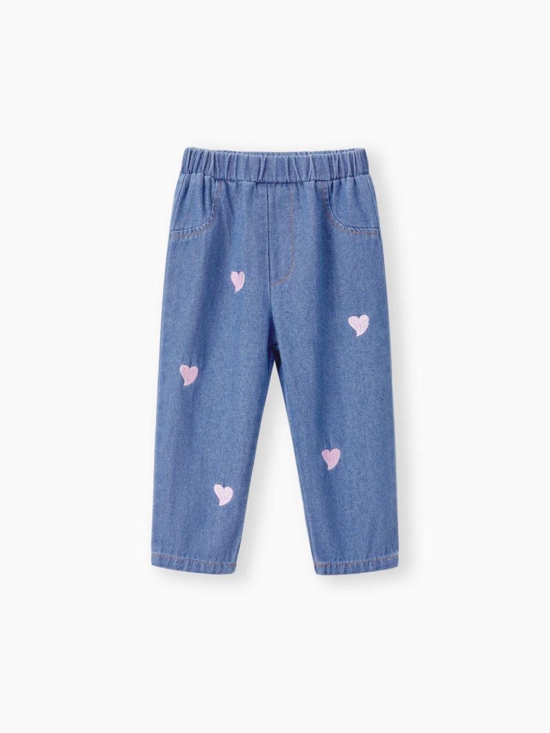 Bottoms ＆ Leggings | Baby Girls 100% Cotton Heart Embroidered Denim Pants Jeans Blue