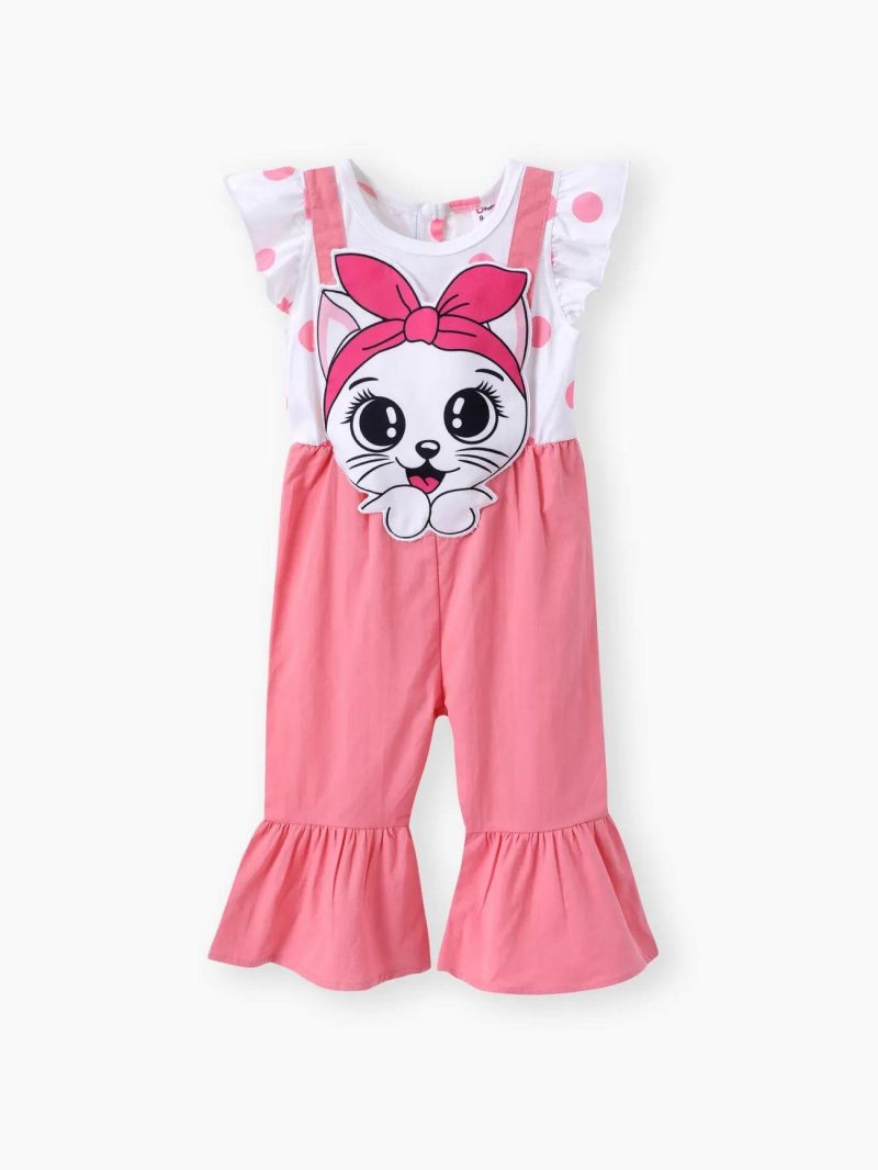 Bottoms ＆ Leggings | Baby Girls Cat Embroidery Polka Dots Print Colorblock Jumpsuit Pink-