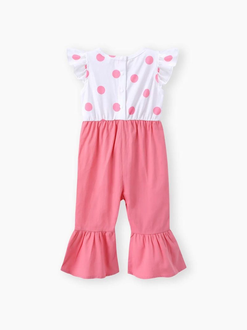 Bottoms ＆ Leggings | Baby Girls Cat Embroidery Polka Dots Print Colorblock Jumpsuit Pink-