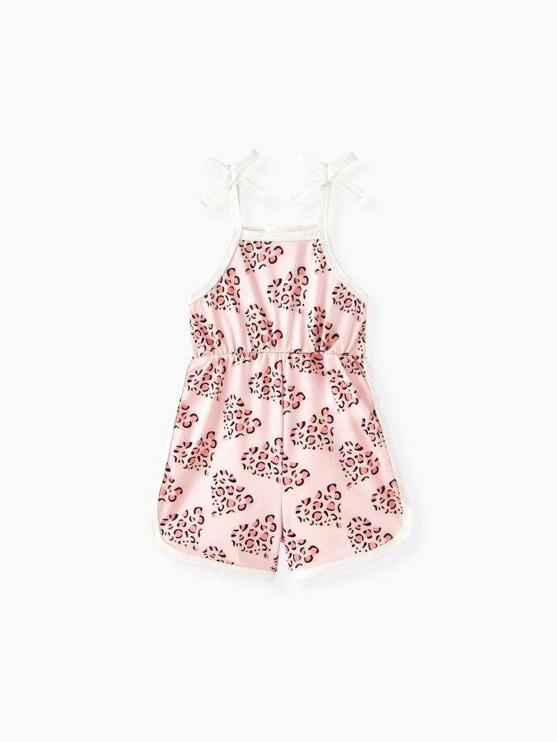 Bottoms ＆ Leggings | Baby Girls Leopard Heart Print Cami Romper Shorts Pink