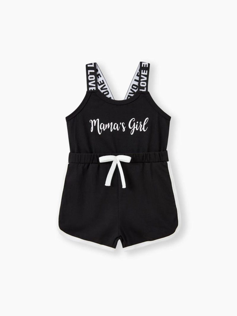 Bottoms ＆ Leggings | Baby Girls Letter Print Sleeveless Tank Romper Shorts Black