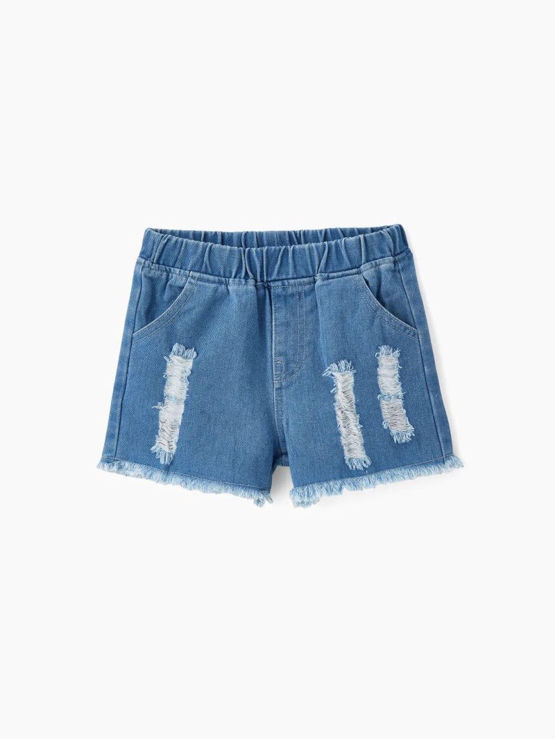 Bottoms ＆ Leggings | Toddler Girls Raw Hem Ripped Denim Shorts  Denimblue