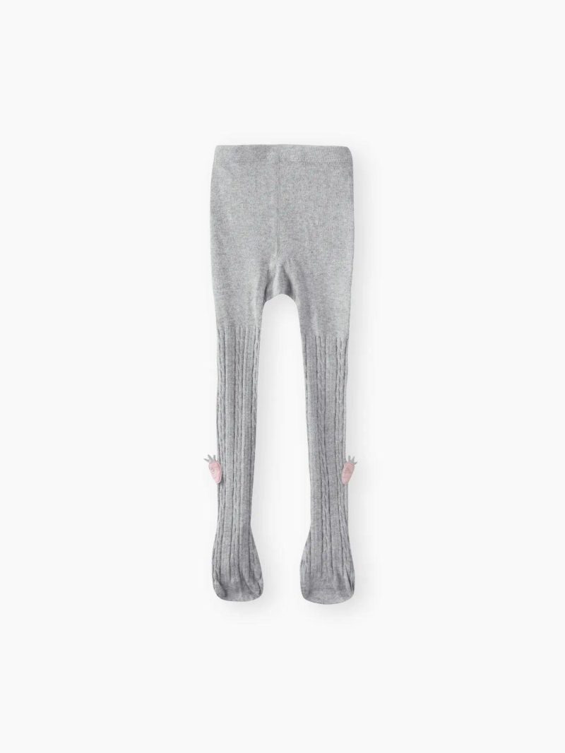 Bottoms & Leggings | Girls 100% Cotton Carrot Embroidered Knit Footie Leggings Grey|Dark Grey|Cameo Brown