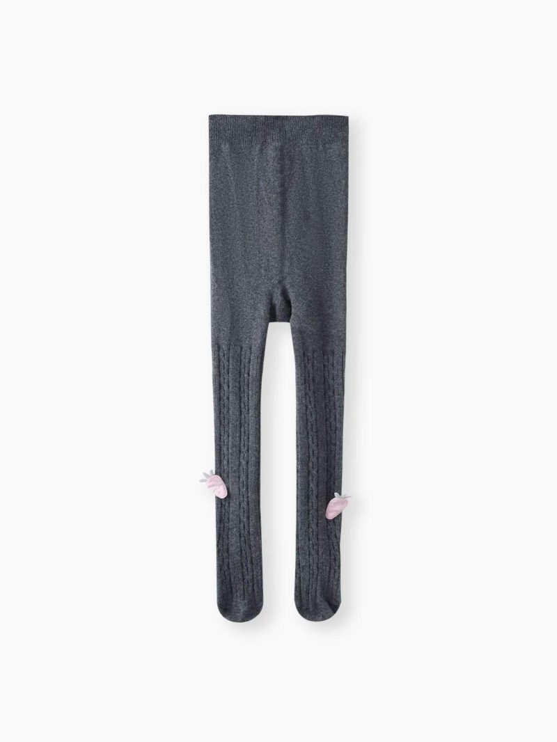 Bottoms & Leggings | Girls 100% Cotton Carrot Embroidered Knit Footie Leggings Grey|Dark Grey|Cameo Brown