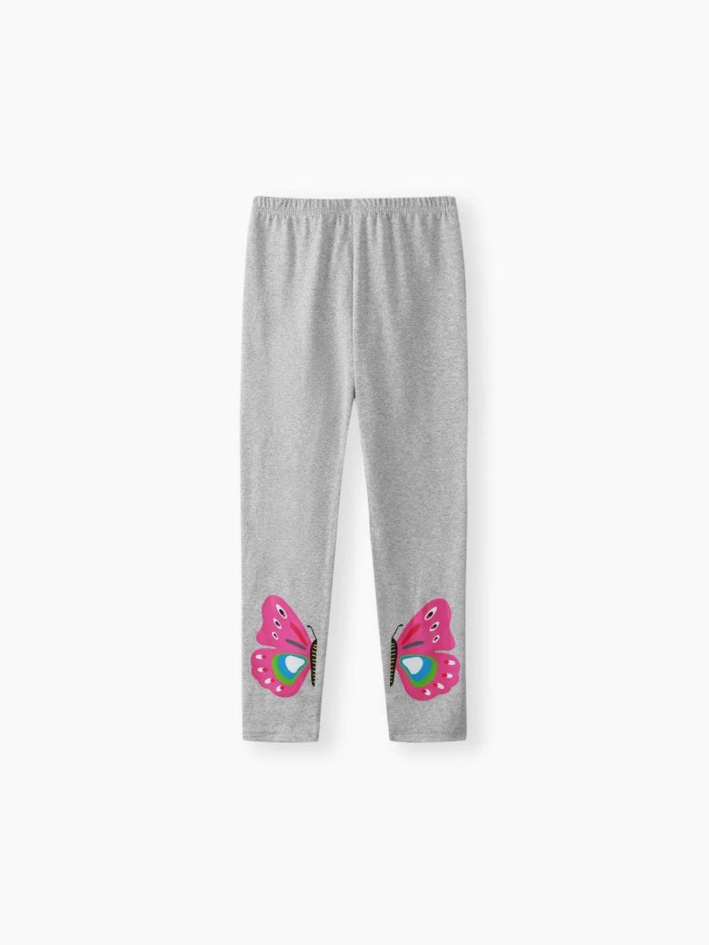 Bottoms & Leggings | Girls Butterfly Print Fleece Lined Polka Dots/Solid Color Leggings (thicker blue, slightly thinner gray) Grey|Dark Blue