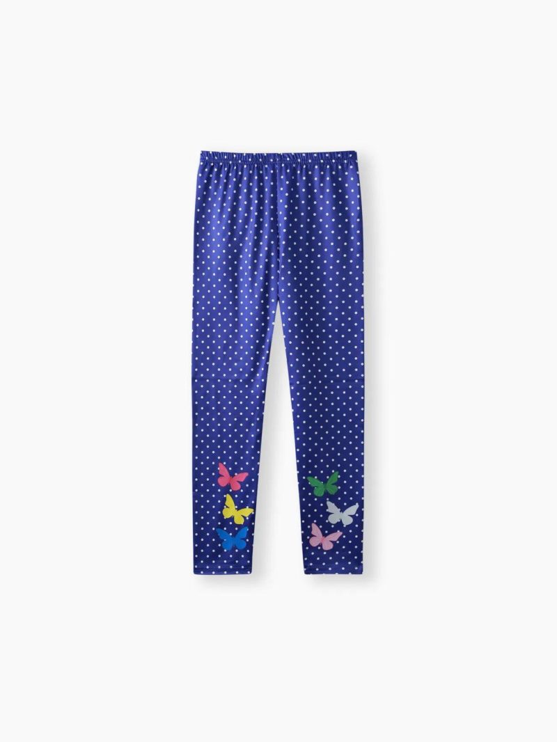 Bottoms & Leggings | Girls Butterfly Print Fleece Lined Polka Dots/Solid Color Leggings (thicker blue, slightly thinner gray) Grey|Dark Blue