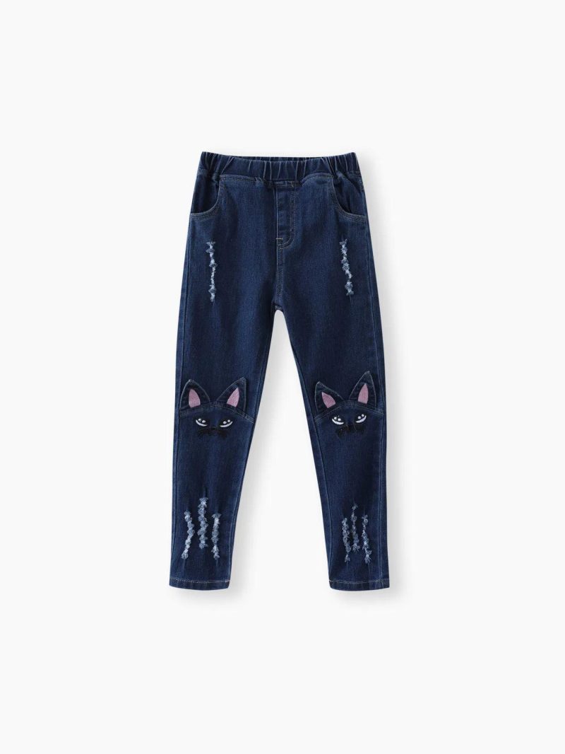 Bottoms & Leggings | Girls Kids Girl Cat Rabbit Tasseled Denim Jeans Deep Blue