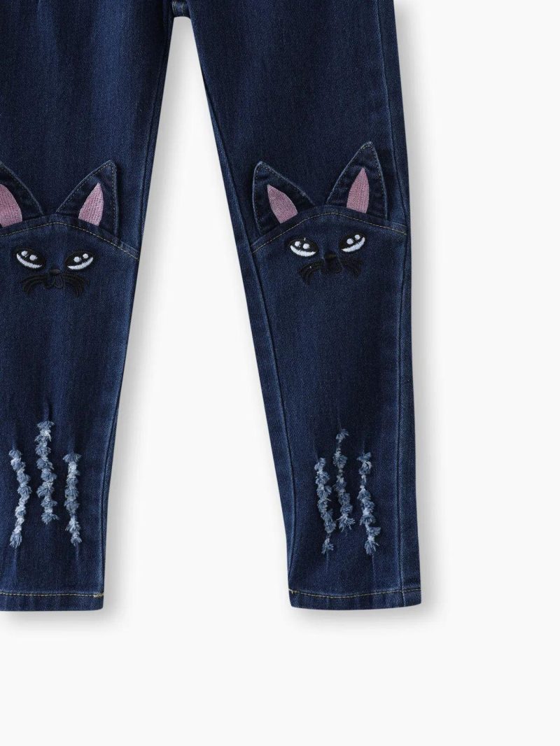 Bottoms & Leggings | Girls Kids Girl Cat Rabbit Tasseled Denim Jeans Deep Blue