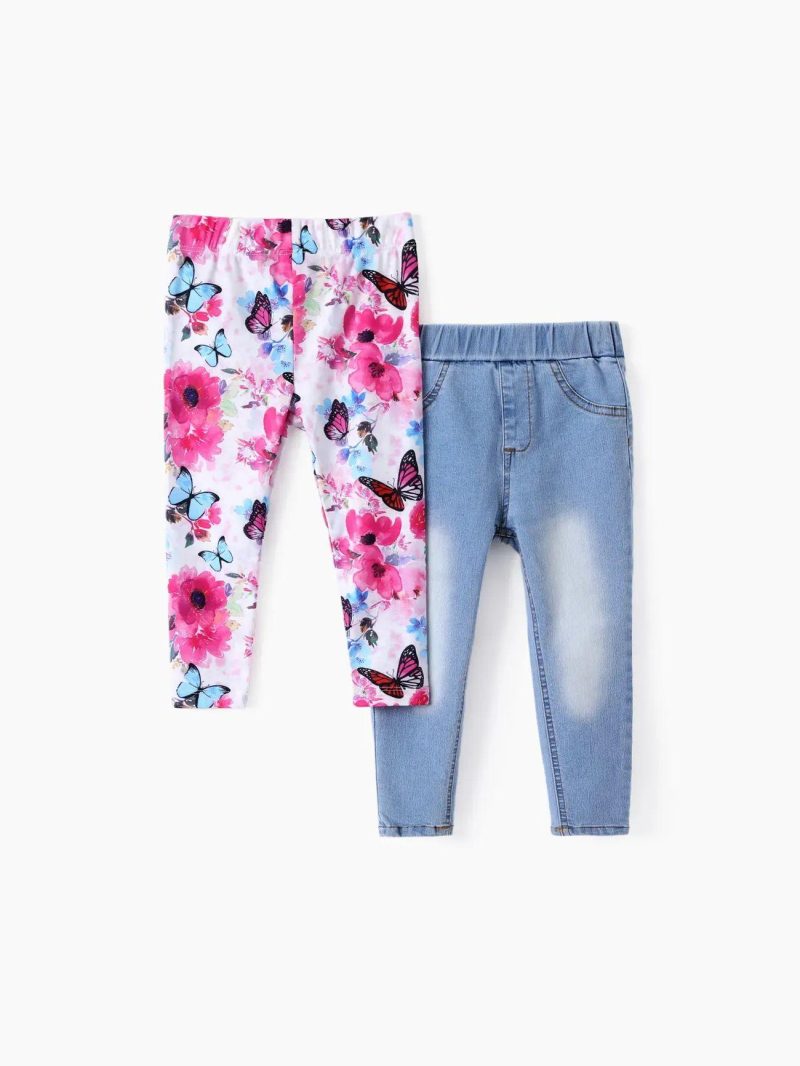 Bottoms & Leggings | Girls|Toddler Girls 2pcs Floral Print Leggings ＆Solid Denim Jeans Set Multi-Color