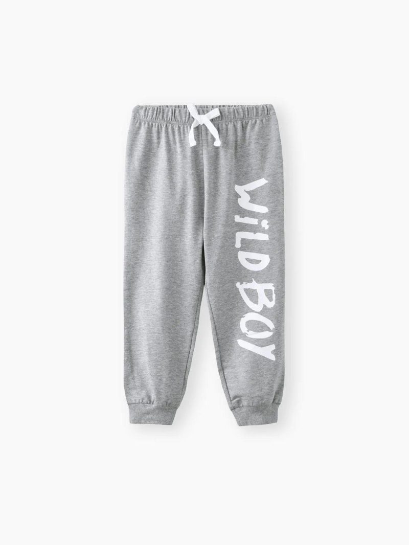 Bottoms | Toddler Boys Letter Print Elasticized Solid Color Pants Light Grey|Black