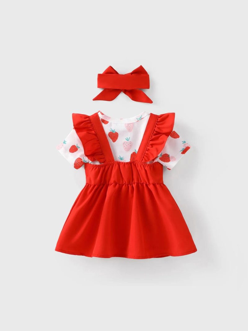 Dresses | Baby Girls 2pcs Fruit Embroidered Flutter Sleeve Dress and Headband Set Red|Orange