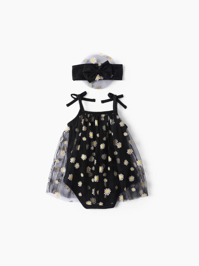 Dresses | Baby Girls 2pcs Little Daisy Mesh Dress with Headband Black