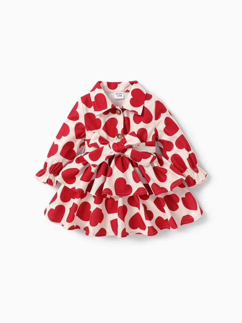 Dresses | Baby Girls 2PCS Sweet Multi-layered Heart-shaped Long Sleeve Dress Set Red