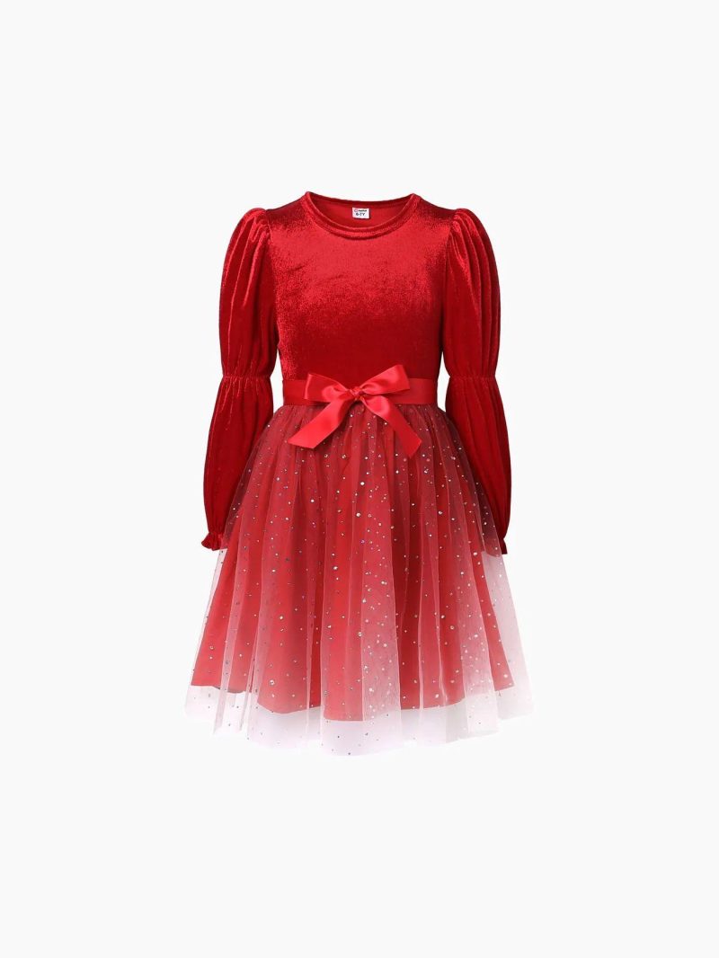 Dresses | Girls 2pcs Kid Girls Sweet Puff Sleeve Multi-layered Star Mesh Dress  Red