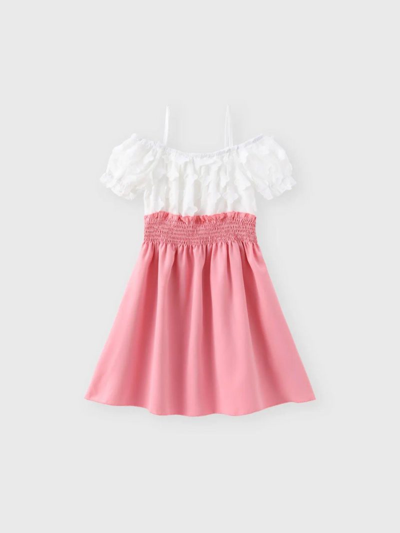 Dresses | Girls 3D Floral Design Smocked Colorblock Slip Dress Pink