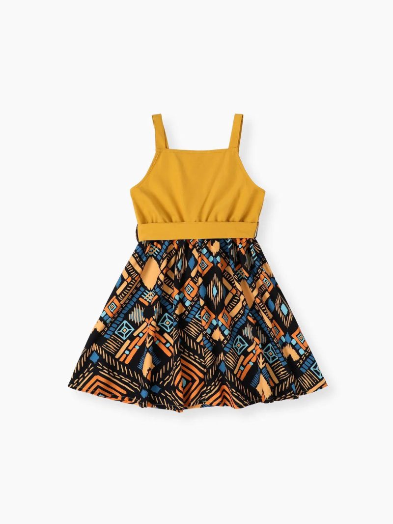 Dresses | Girls Bohemia Ethnic Print Colorblock Dress Yellow