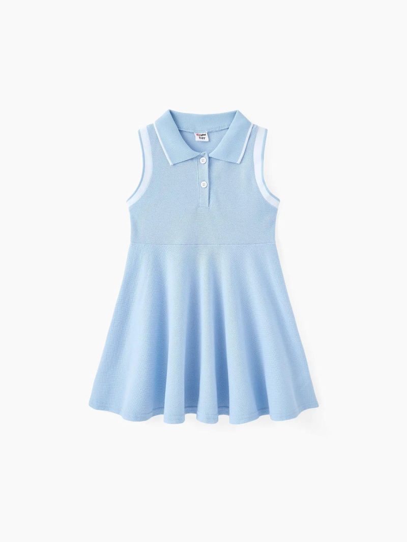 Dresses | Girls Casual Solid Color Dress – Shirt Collar, Polyester-Spandex Fabric, 1 Piece Light Blue