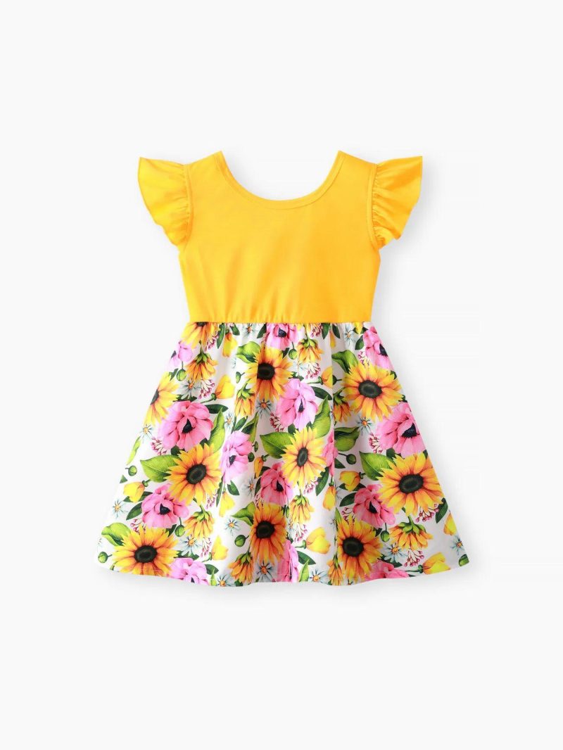 Dresses | Girls Floral Splice Dress with fly sleeve Ginger-2