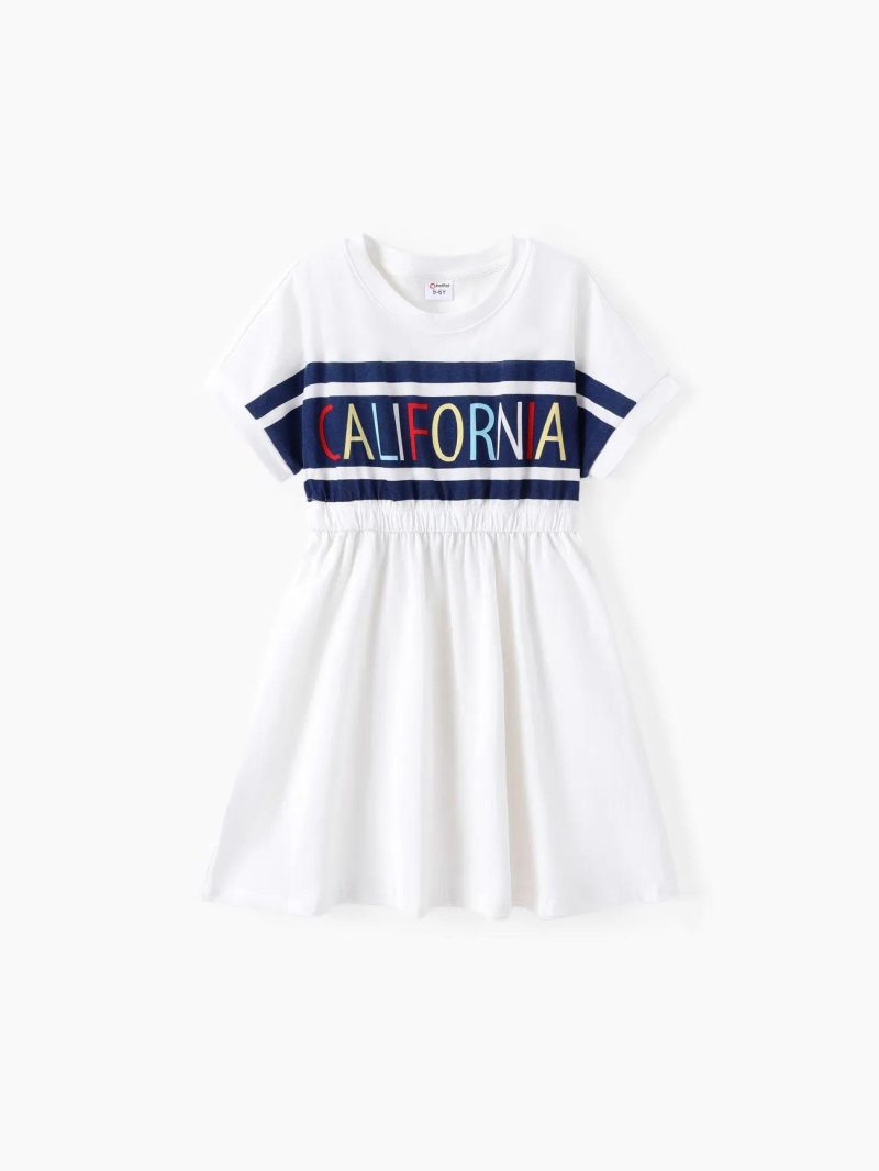 Dresses | Girls Letter Print Batwing Sleeve Dress Offwhite