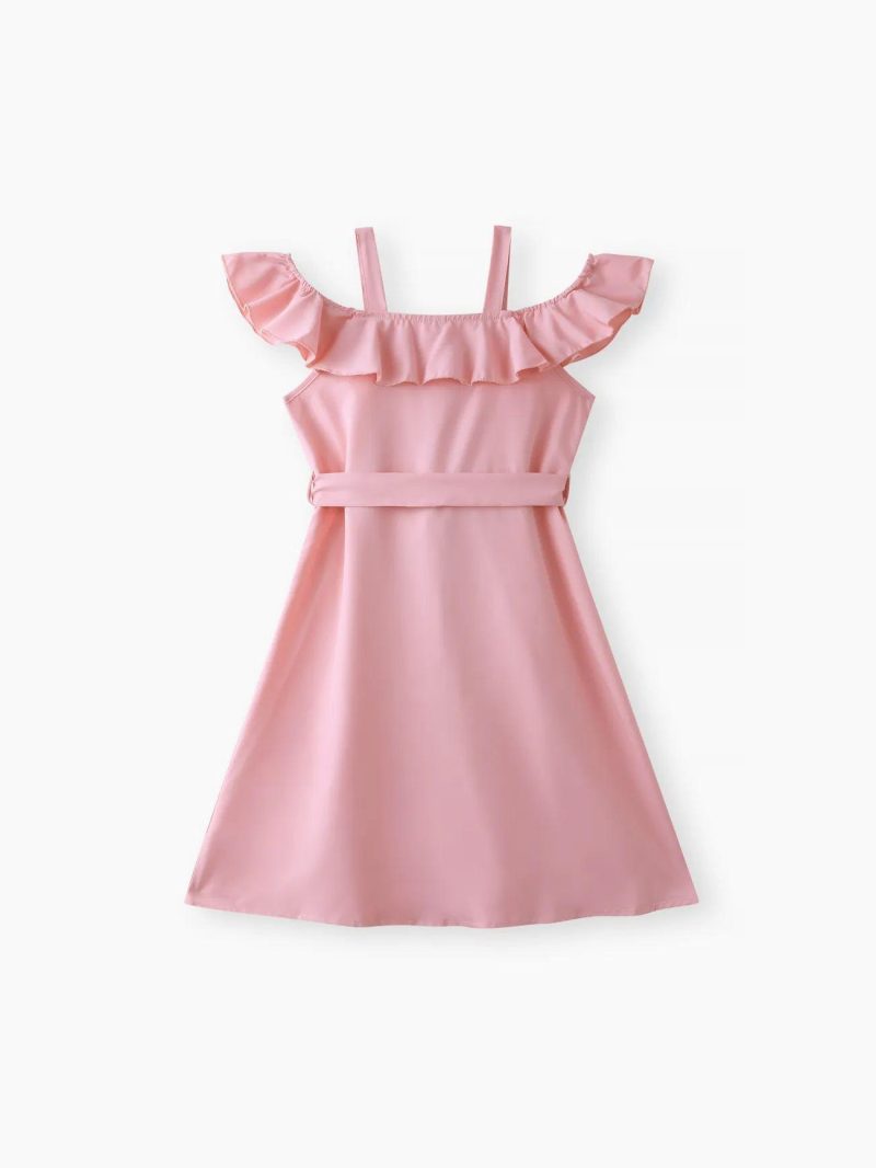 Dresses | Girls Solid Color Flounce Off Shoulder Belted Dress Pink|Green|Black