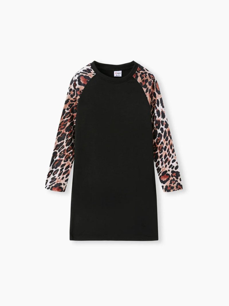 Dresses | Girls Stylish Leopard Stitched Dress Black