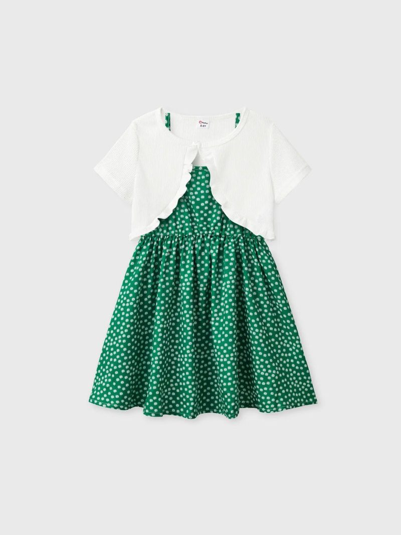 Dresses | Girls Sweet Floral Ruffle Dress Set for Girls – 2 pcs Green