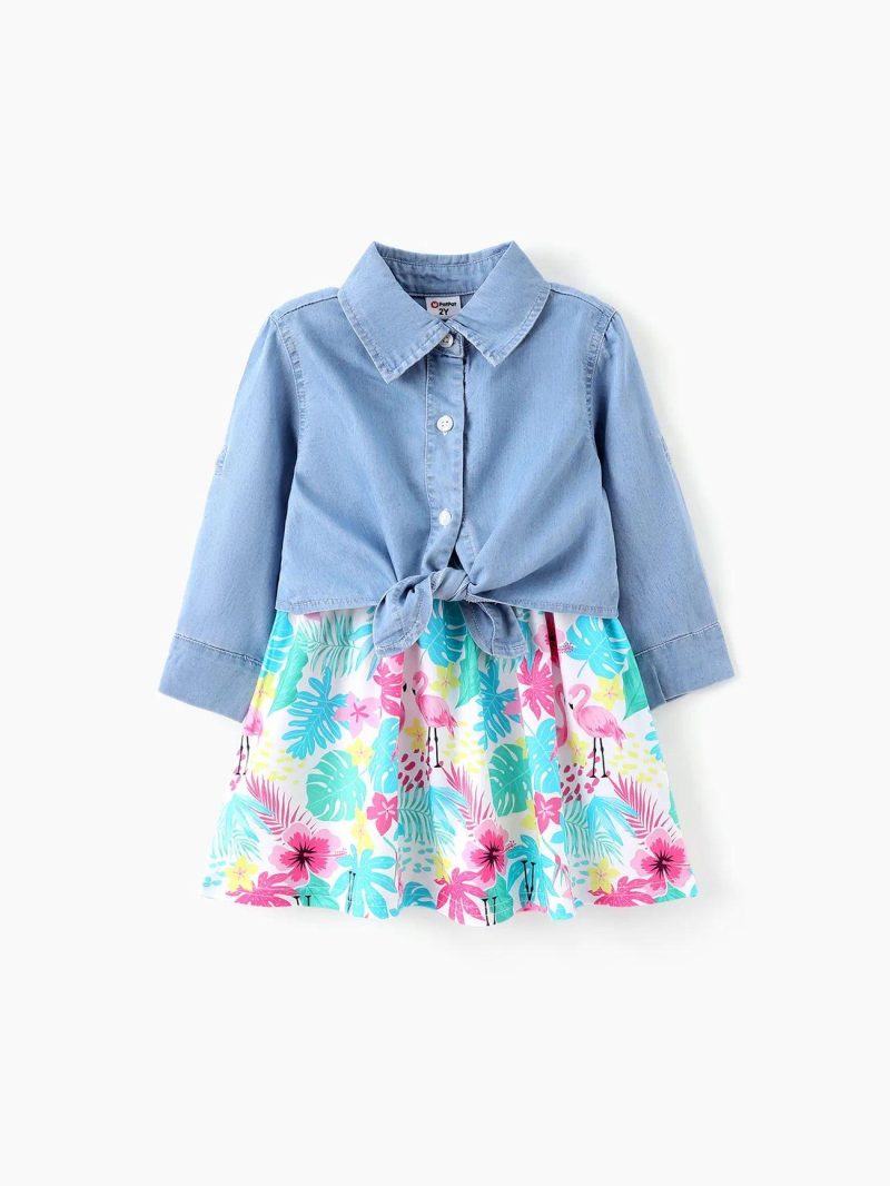 Dresses | Toddler Girls 2pcs Cooling Denim Shirt and Floral Print Cami Dress Set Multi-Color