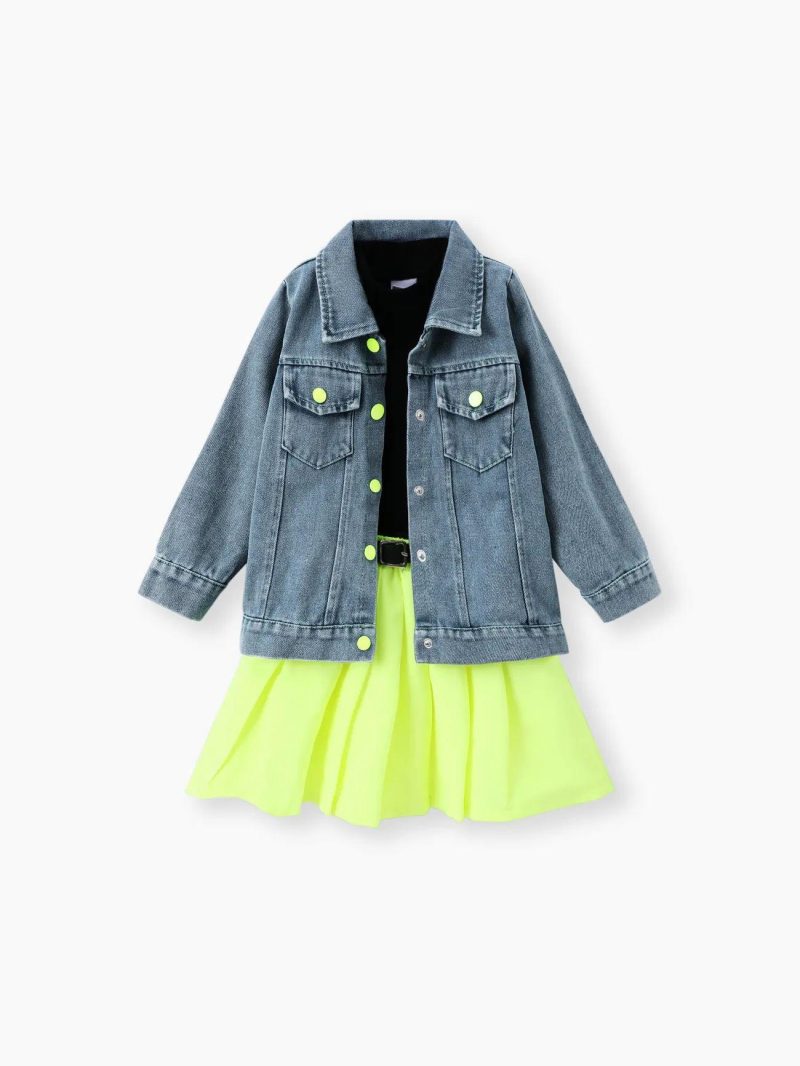 Dresses | Toddler Girls 4PCS  Solid Color Avant-garde Lapel jacket/vest/ skirt/waistbag Set Color Block