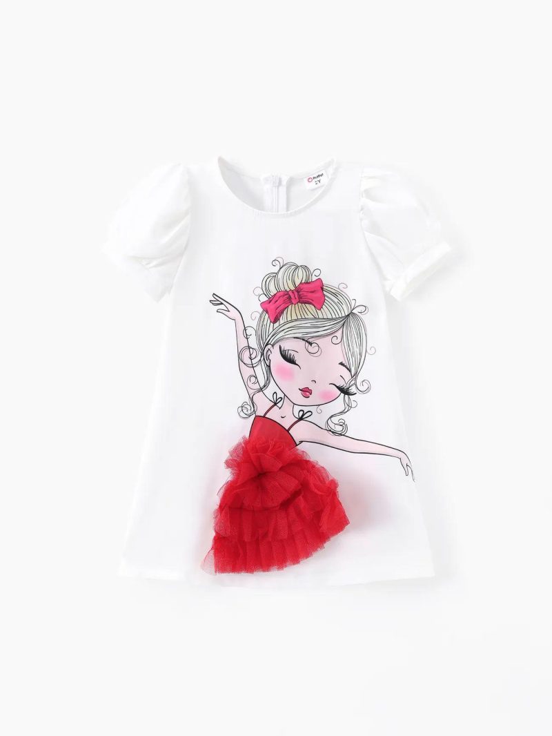 Dresses | Toddler Girls Character 3D Mesh Spliced Dress White