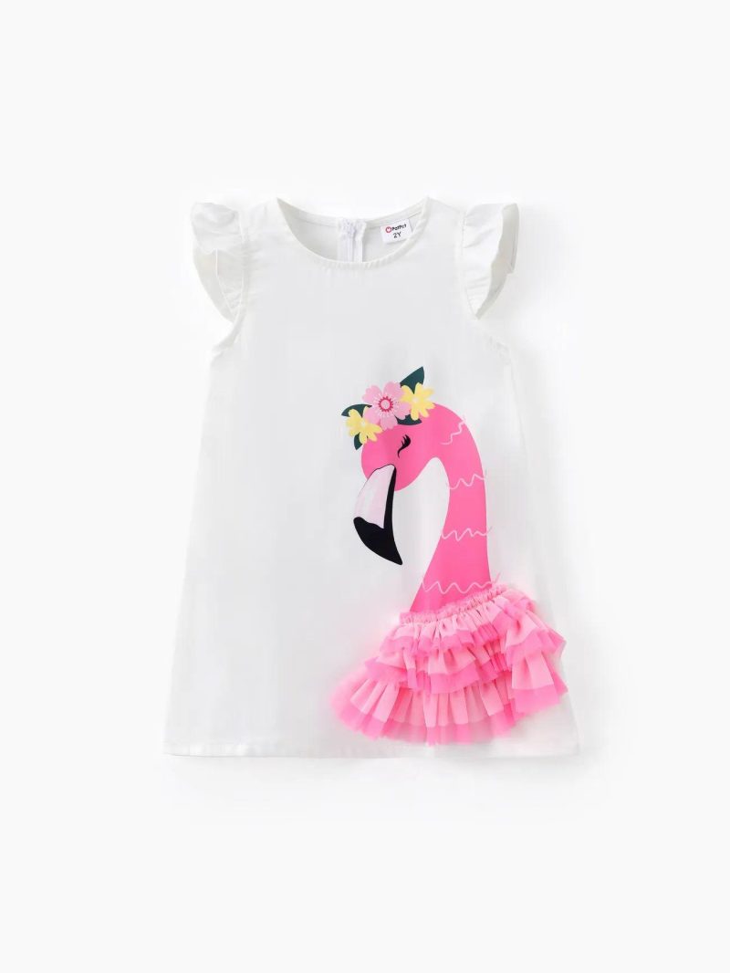 Dresses | Toddler Girls Character/Flame Bird Print Mesh Spliced Dress White|Purple