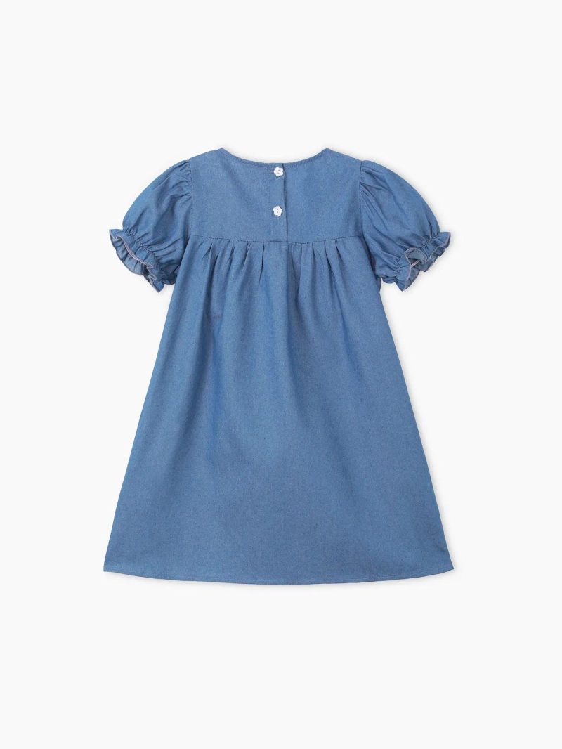 Dresses | Toddler Girls Cutie Embroidered Floral Dress Blue