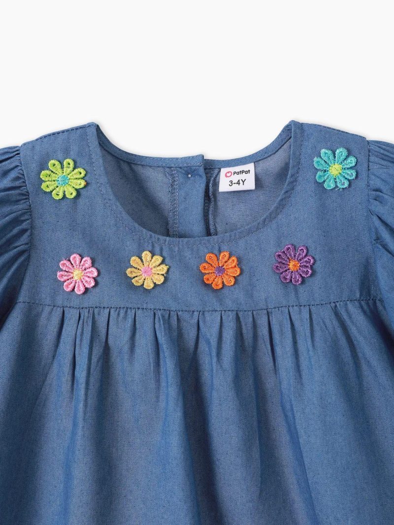 Dresses | Toddler Girls Cutie Embroidered Floral Dress Blue