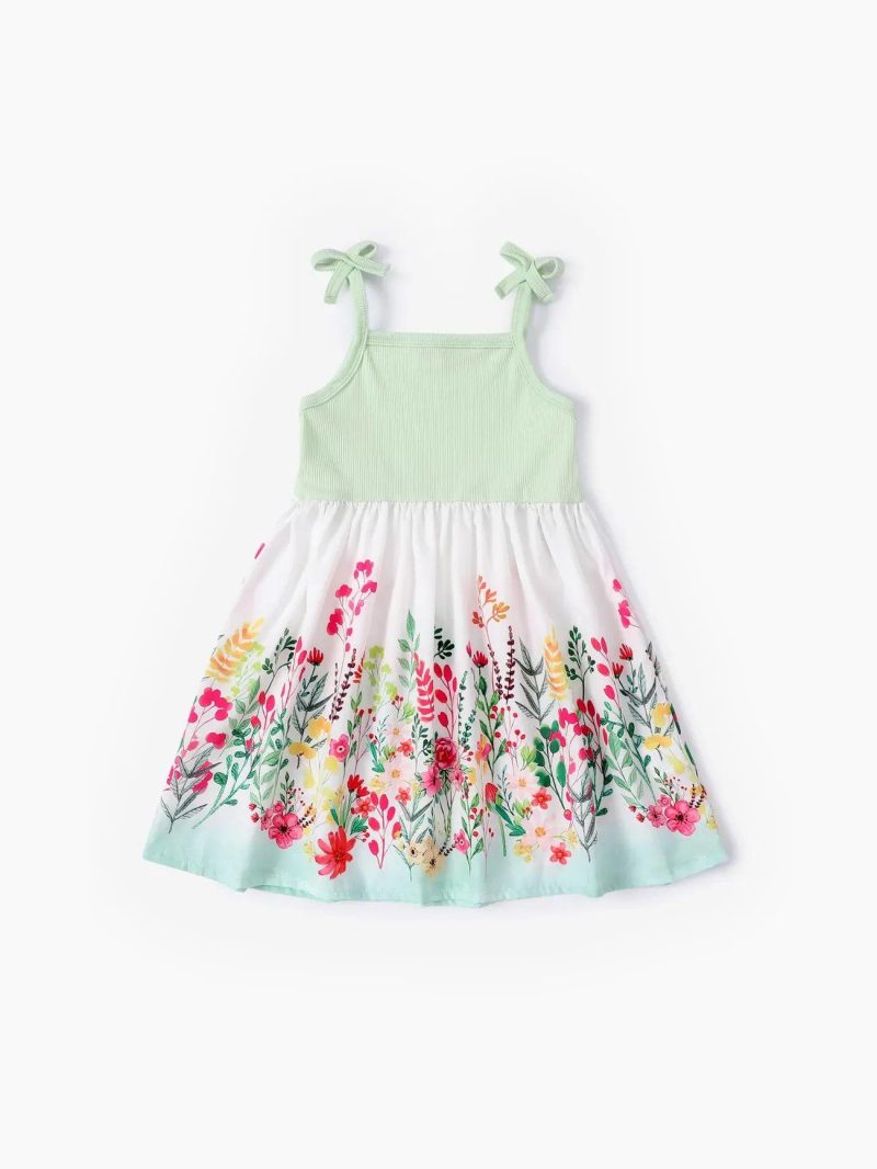 Dresses | Toddler Girls Floral Splicing Hanging Strap Sweet Dresses Light Green